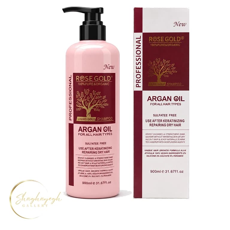 شامپو آرگان رزگلد ۹۰۰ میل Rose Gold Professional Argan Oil Liquid Gold Shampoo 900ml — تصویر ۳