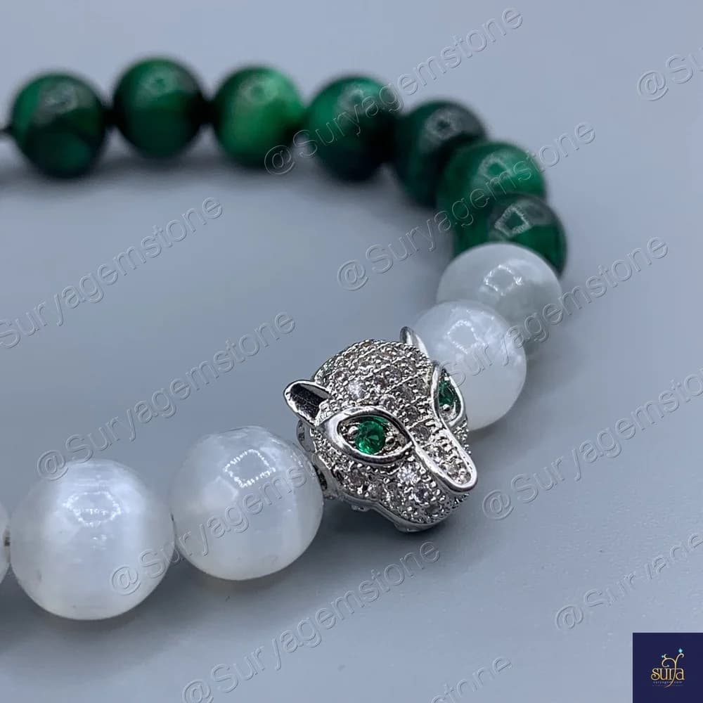 دستبند سنگی زنانه سلنایت طبیعی و اصل و سنگ چشم ببر Forest Eye — تصویر ۱۱