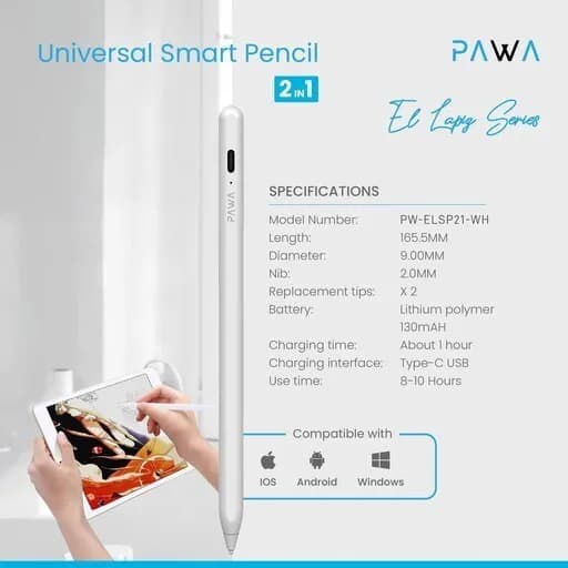 قلم هوشمند پاوا مدل (UNIVERSAL SMART PENCIL 2 IN 1 (PW-ELSP21 — تصویر ۴