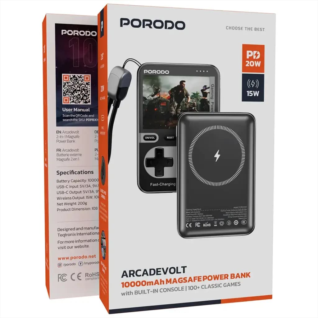 پاوربانک مگ سیف دار پرودو مدل Arcadevolt با ظرفیت 10000 میلیآمپر — تصویر ۳