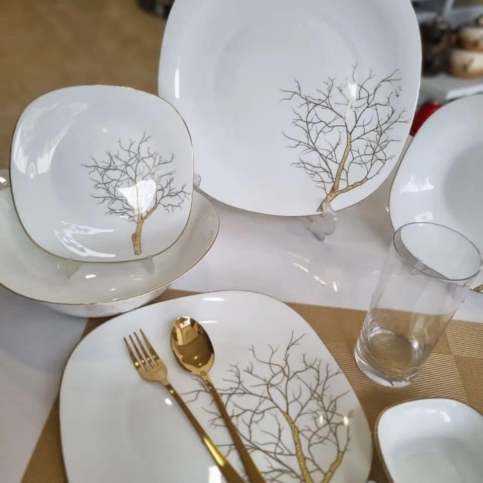 سرویس غذاخوری آرکوپال مقصود 26 پارچه مربع مدل درخت طلا لبه طلایی — تصویر ۱۲