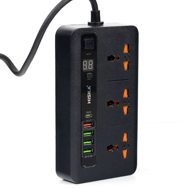 چند راهی برق هیسکا HISKA CH-5520 + شارژر USB و Type-C