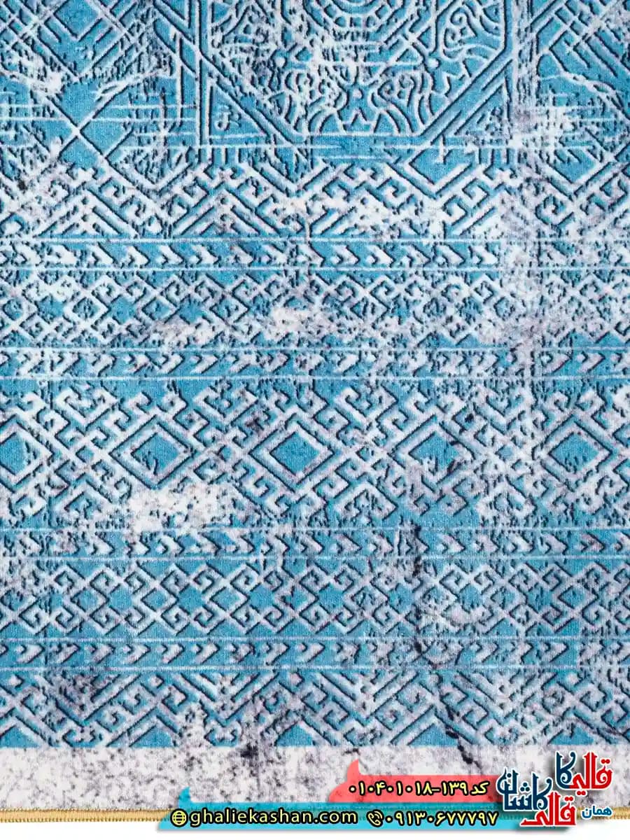 فرش وینتیج مدرن 1000 شانه طرح ترکمن یاد زمینه آبی کاشان — تصویر ۱۰