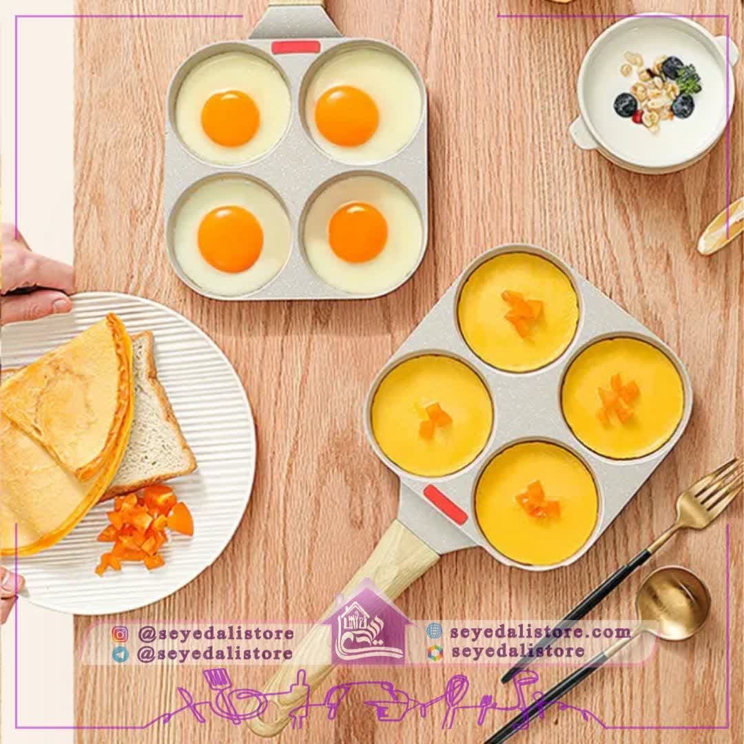 تابه پنکیک ۴ خانه گرانیتی دسته طرح چوب (قالب دار) — تصویر ۱۱