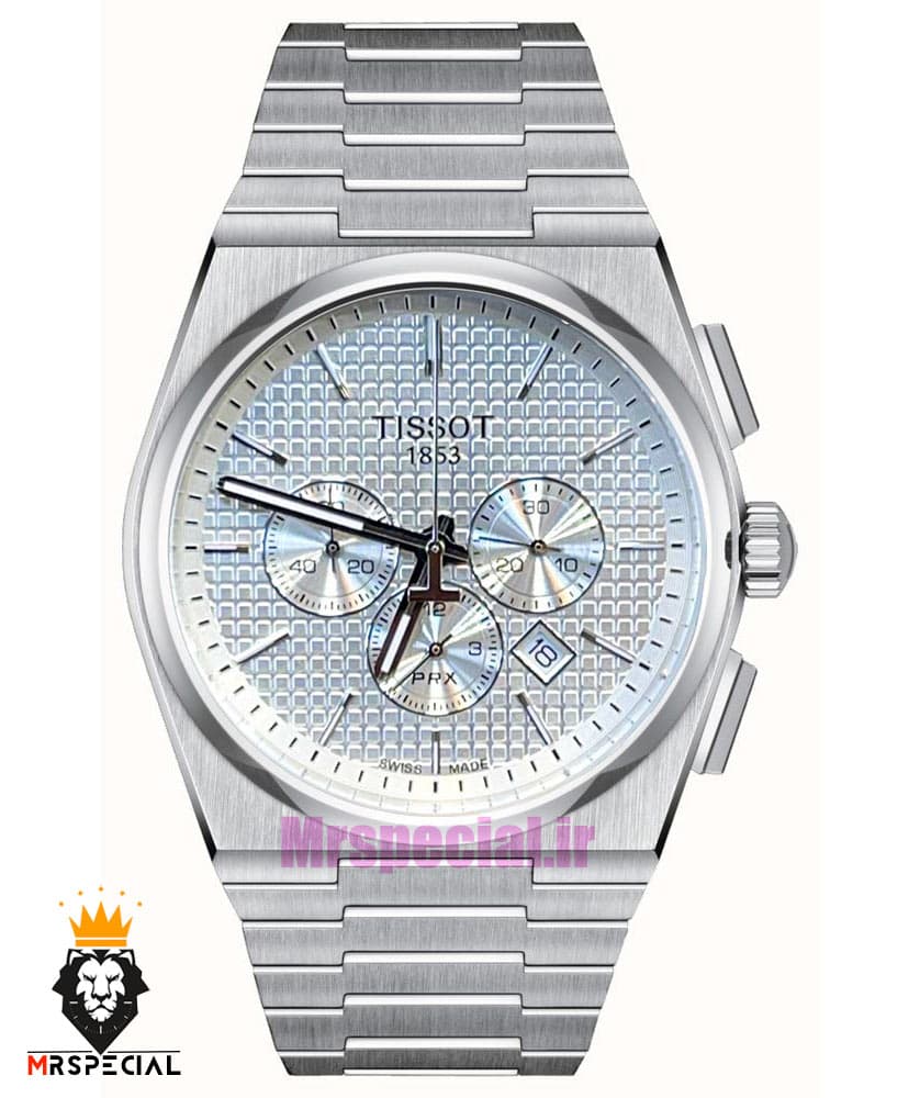 ساعت تیسوت مردانه مدل پی ار ایکس استیل کرنوگراف صفحه سفید 021398 TISSOT PRX — تصویر ۲