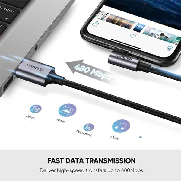 کابل شارژ و دیتا 2.4 آمپر Lightning به USB 2.0 یوگرین مدل US299 — تصویر ۱۲