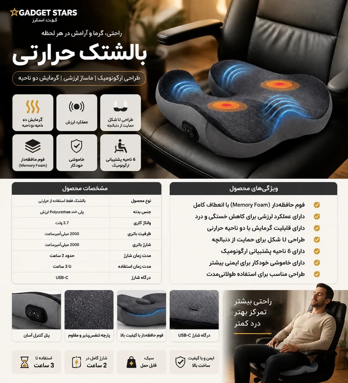 بالش طبی گرین لاین مدل Green Lion Relief Wedge Pillow با فوم مموری — تصویر ۶