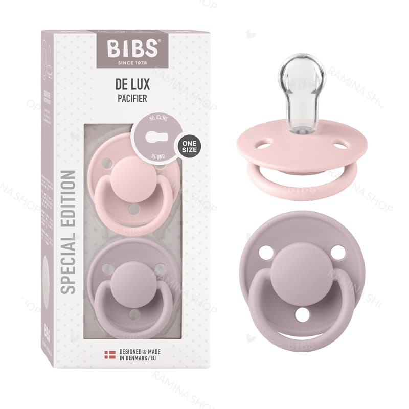 پستانک 2 عددی نوزاد 0 تا 6 ماه De Lux صورتی و یاسی بیبس Bibs