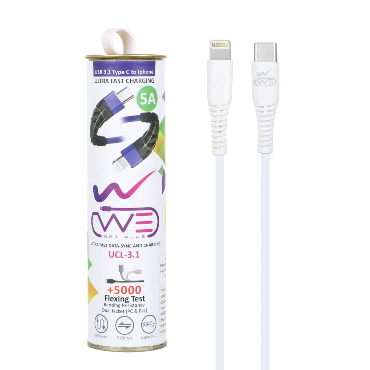 کابل شارژ فست We-net Plus Lightning TO Type-C مدل UCL-3.1 – سفید