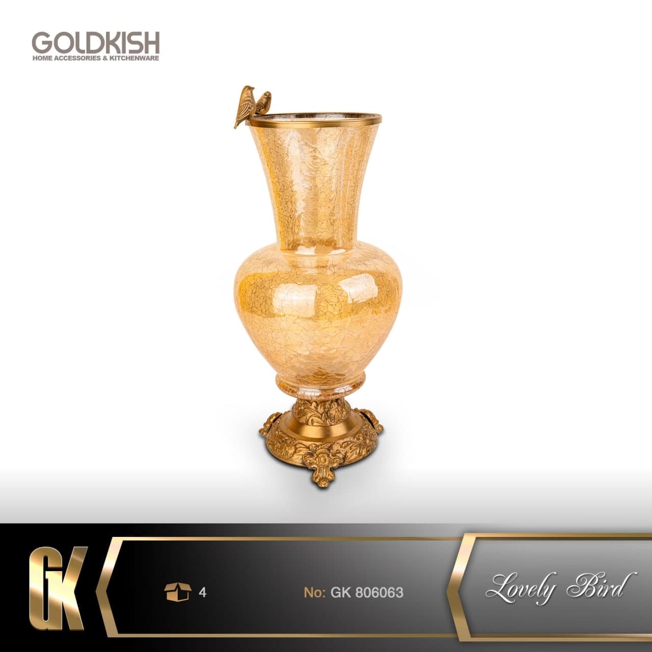 گلدان برنجی گلدکیش lovely bird کد GK806063 — تصویر ۲
