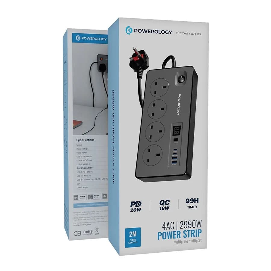 چندراهی برق هوشمند تایمر دار پاورولوژی Powerology 4AC 2990W Power Strip PD 20W PWC045 — تصویر ۱۱