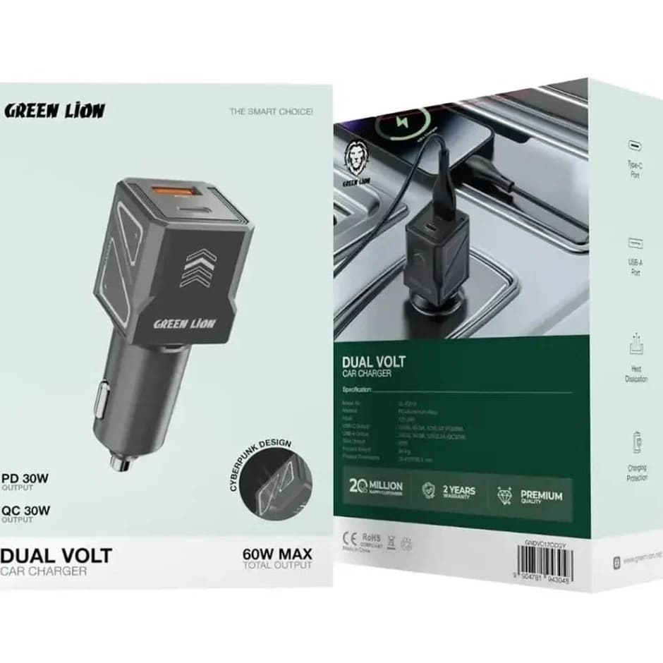 شارژر فندکی 60 وات گرین لاین Green Lion Dual Volt Car Charger 60W — تصویر ۵