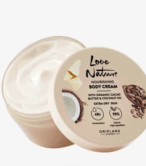 کرم بدن تغذیهکننده لاونیچر با کره کاکائو و روغن نارگیل ارگانیک اوریفلیم LOVE NATURE Nourishing Body Cream with Organic Cacao Butter & Coconut Oil — تصویر ۳