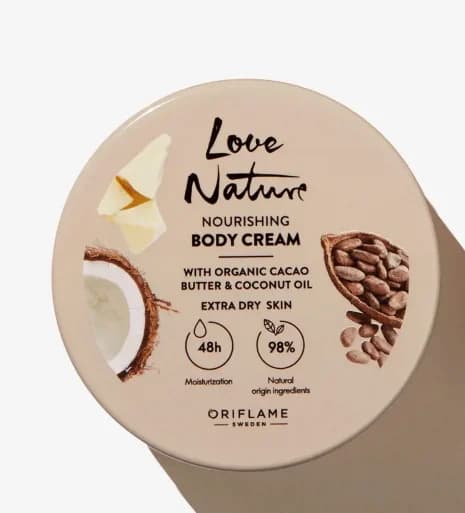 کرم بدن تغذیهکننده لاونیچر با کره کاکائو و روغن نارگیل ارگانیک اوریفلیم LOVE NATURE Nourishing Body Cream with Organic Cacao Butter & Coconut Oil — تصویر ۷