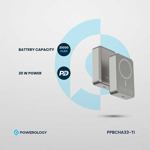پاوربانک مگ سیف 20000 پاورولوژی Powerology Magsafe Aluminum Power Bank PPBCHA33 — تصویر ۴
