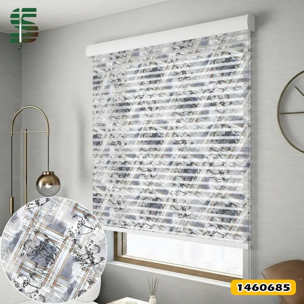 پرده شب و روز طرح دار کد 1460685 گل و نوار آبرنگی — تصویر ۲