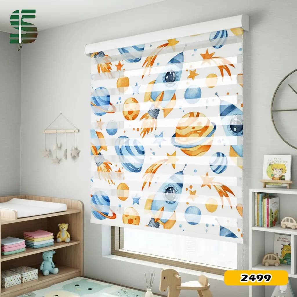 پرده زبرا کودک طرح سفینه و فضا کد ZB-2499 — تصویر ۳