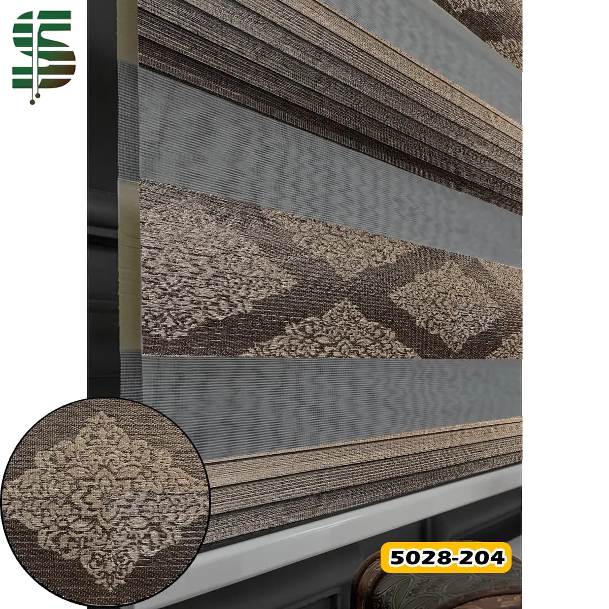 پرده زبرا پلیسه گلدار طرح کلاسیک کد 5028 در 5 رنگ — تصویر ۳