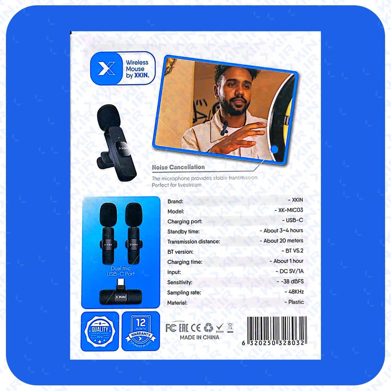 میکروفون یقهای حرفهای ایکسکین مدل XK-MIC3 | صدای شفاف با بادگیر پنبهای و اتصال Type-C — تصویر ۳