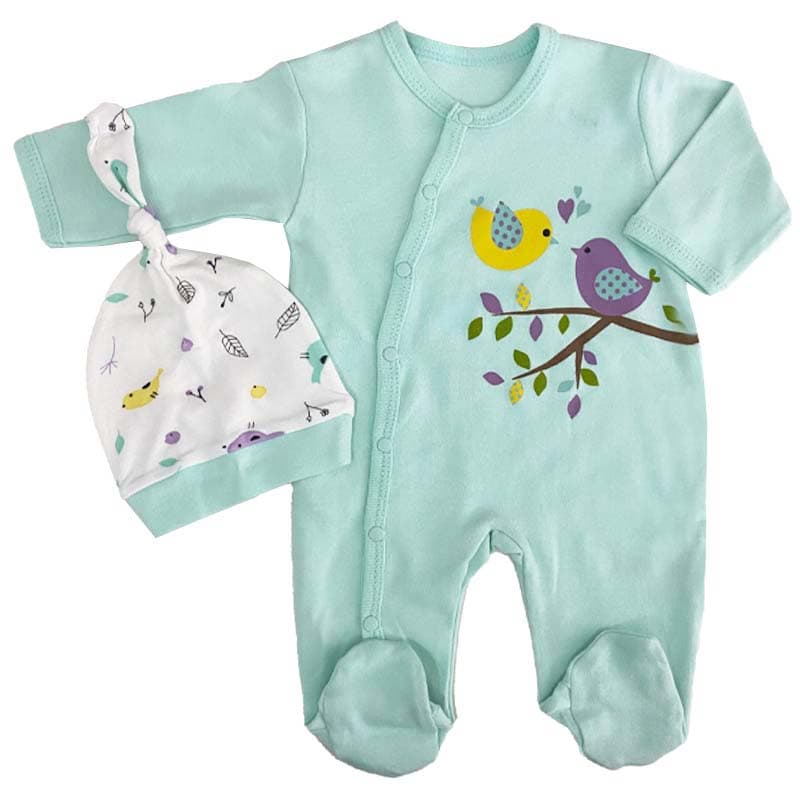 سرهمی و کلاه نوزاد طرح دو گنجشک Minisse — تصویر ۲