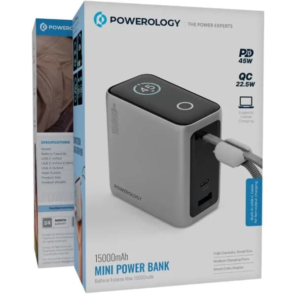 پاوربانک 45 وات 15000با کابل تایپ سی پاورولوژی مدل Powerology Mini PPBCHA60BK — تصویر ۷