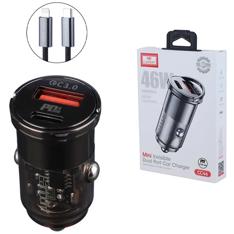 شارژر فندکی 36 وات ارلدام ES-CC46 + کابل تبدیل آیفونی — تصویر ۲