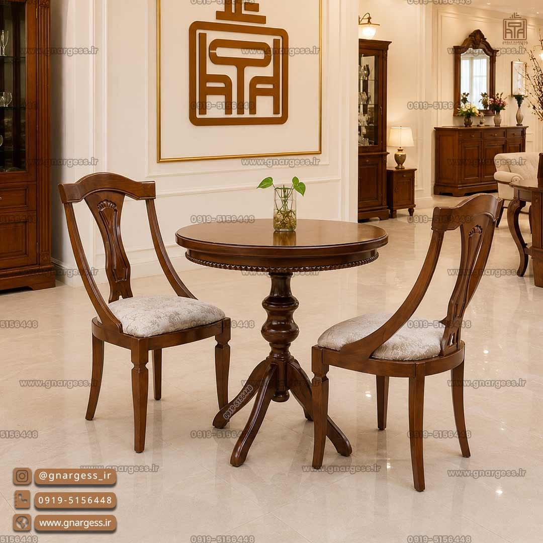 میز ناهارخوری گیتاری طرح اتریشی راش با میز 2نفره چوبی
