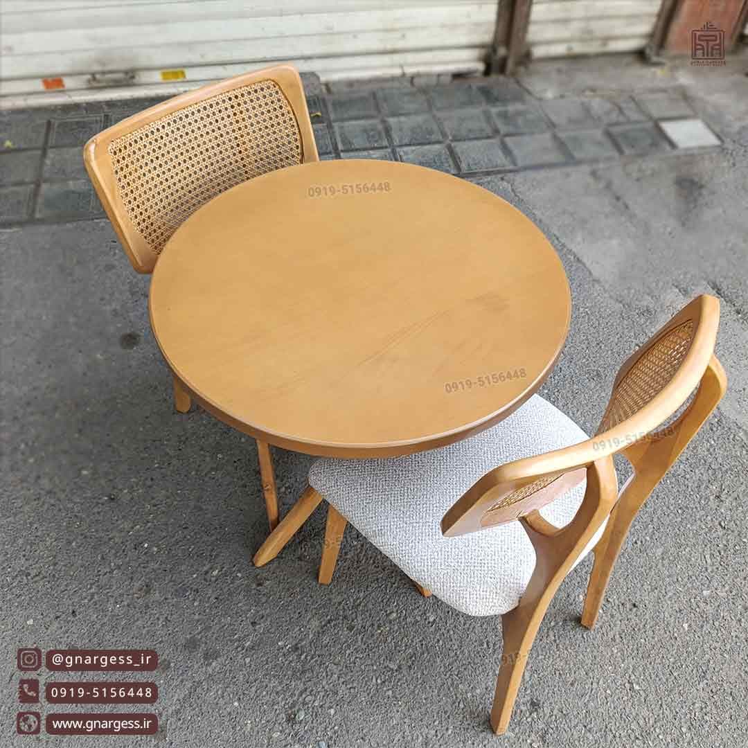 میز غذا خوری چوبی کینگ مدل عروس با صندلی میلانو حصیری چوب راش — تصویر ۵