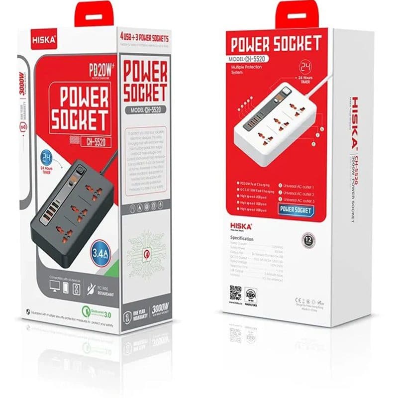 چند راهی برق هیسکا مدل CH-5520 ا HISKA power socket model CH-5520 کد 7092 — تصویر ۳