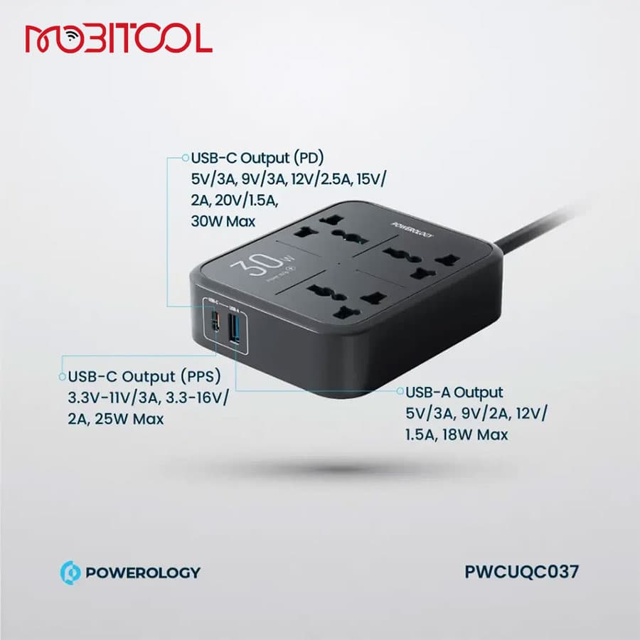 چندراهی برق یونورسال پاورولوژی Powerology Power Strip 3250W 3AC PWC037 — تصویر ۶