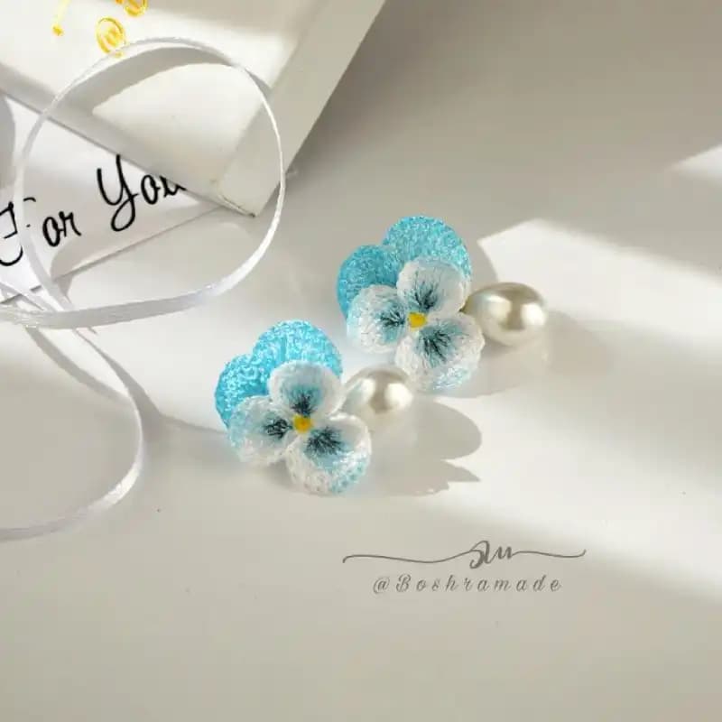 گوشواره گل بنفشه آبی کد A52 — تصویر ۱۲