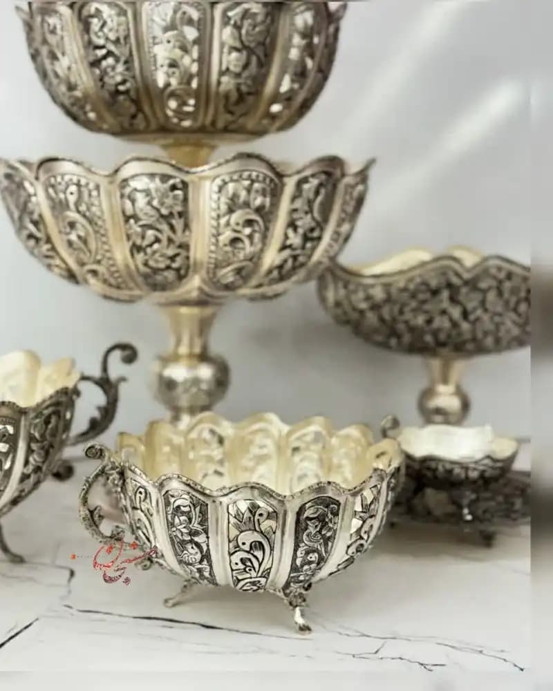 سرویس پذیرایی نقره اندود اصیل؛ تجلی هنر و شکوه در ضیافتهای شما — تصویر ۹
