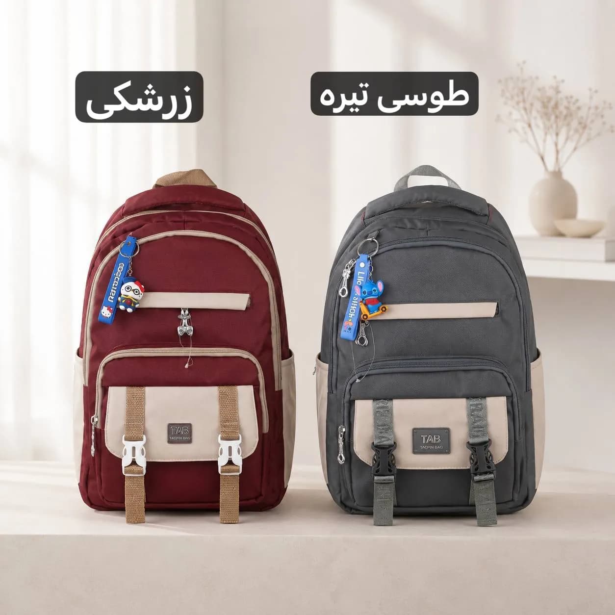 کوله پشتی مدرسه و دانشگاه پارچه ای مدل زیپی ابعاد 46 در 38 سانتیمتر — تصویر ۹