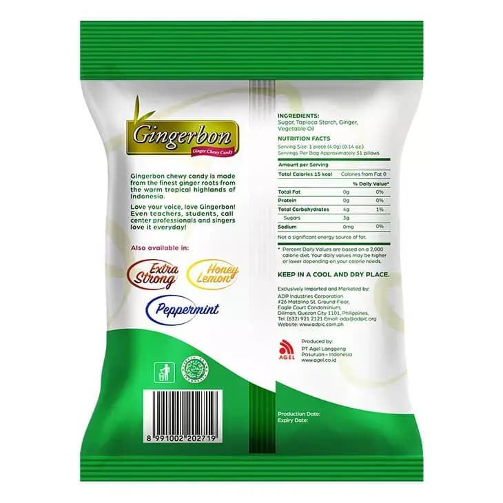 پاستیل/ آبنبات جویدنی زنجبیلی جینجربون ساده 125گرم Gingerbon Ginger Chewy Candy Regular — تصویر ۶