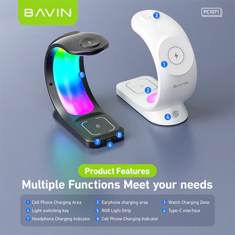 استند و شارژر وایرلس چند کاره مگنتی باوین مدل Bavin PC1071 توان ۱۵ وات — تصویر ۹