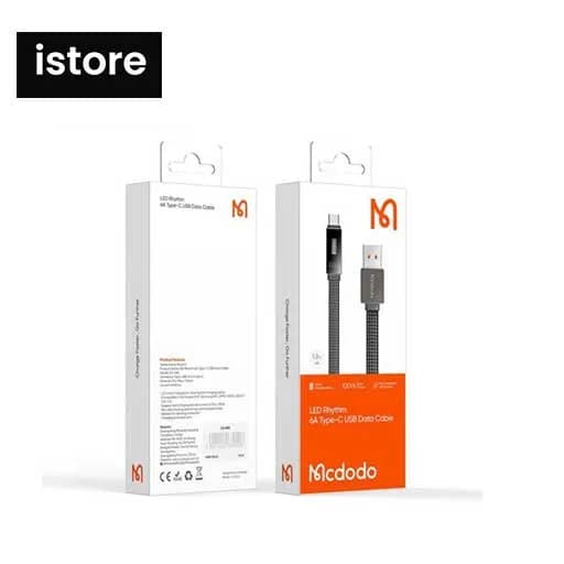 کابل شارژ سریع USB به تایپ سی 100 وات مک دودو مدل MCDODO CA-4980 طول 1.2 متر خاکستری | MCDODO CA-498 LED Rhythm 100W Fast Charging 6A USB-A to Type-c Data Cable 1.2m — تصویر ۲