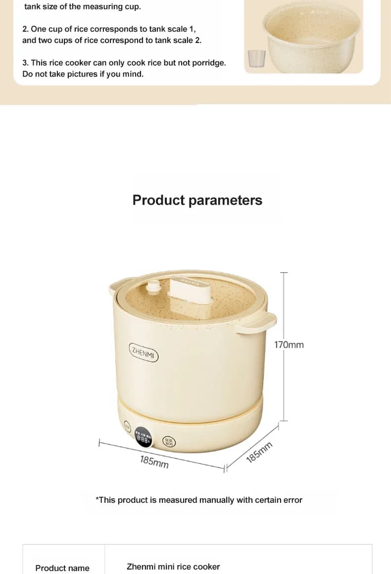 پلوپز چندکاره 1.5 لیتری شیائومی مدل Xiaomi ZHENMIN Mini Electric Rice Cooker ZMFB-F202 — تصویر ۴