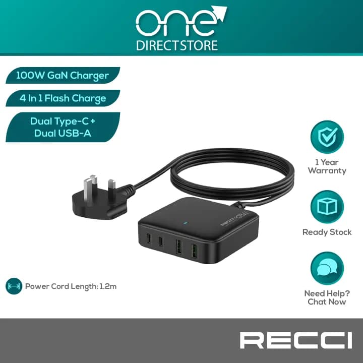 شارژر رومیزی فست شارژ رچی مدل Recci GaN Desktop Charger RC39 توان 100W — تصویر ۱۰