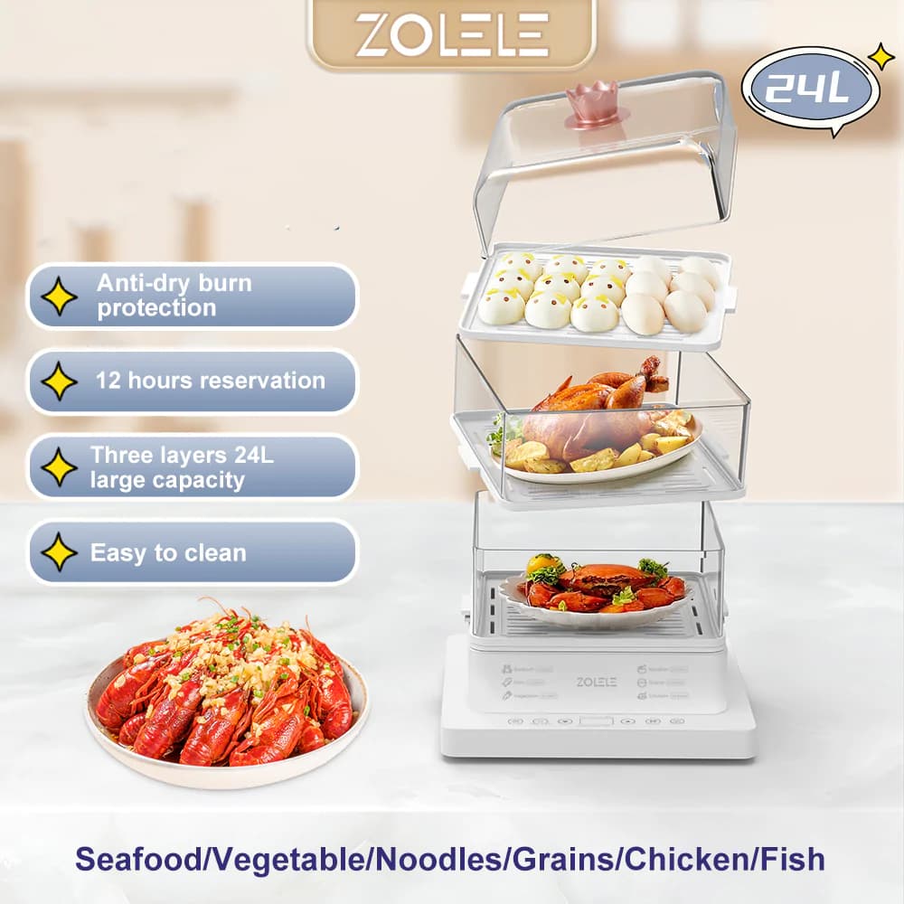 بخارپز برقی سه لایه شیائومی مدل Zolele ZM100 ظرفیت 24 لیتری — تصویر ۱۲