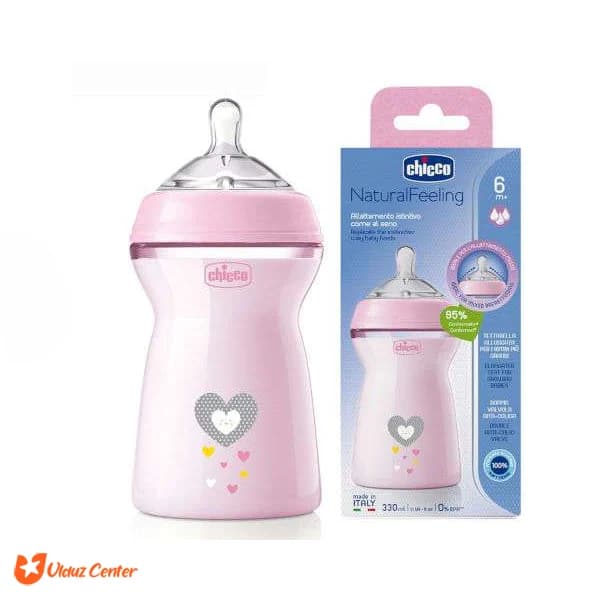 شیشه شیر کودک نچرال فیلینگ چیکو صورتی 6 ماهگی 330 میل — تصویر ۲