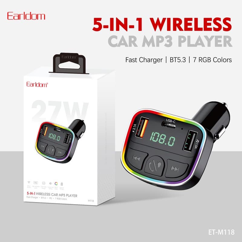 پخش کننده اف ام و شارژر فندکی خودرو ارلدام مدل ET-M118 — تصویر ۳