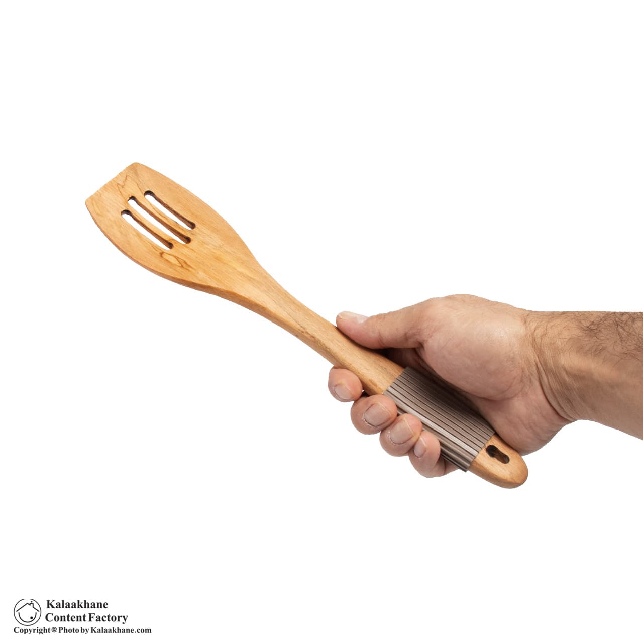 کفگیر تخت شیاردار چوبی یونیک دسته سیلیکونی مدل 1110 — تصویر ۳