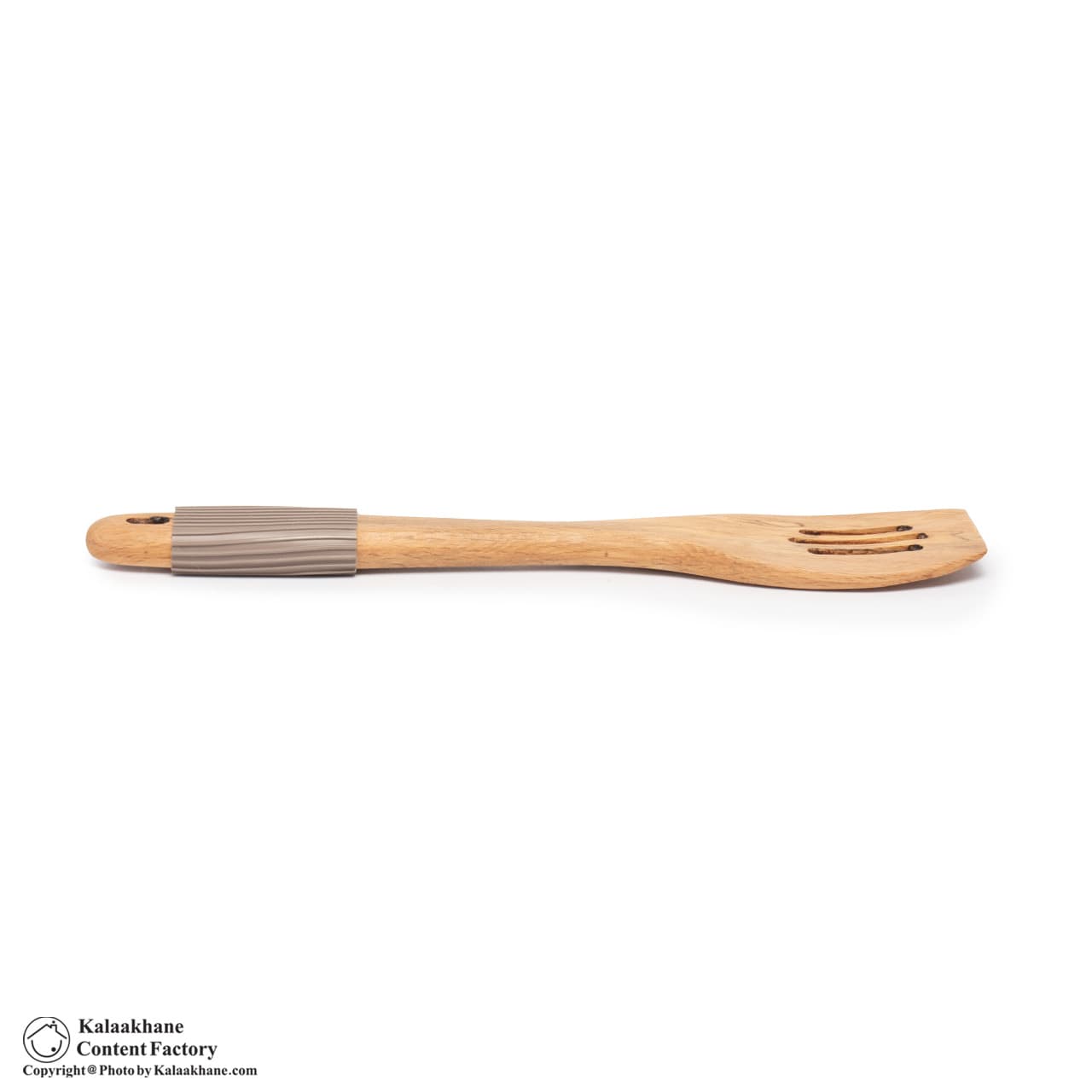 کفگیر تخت شیاردار چوبی یونیک دسته سیلیکونی مدل 1110 — تصویر ۴