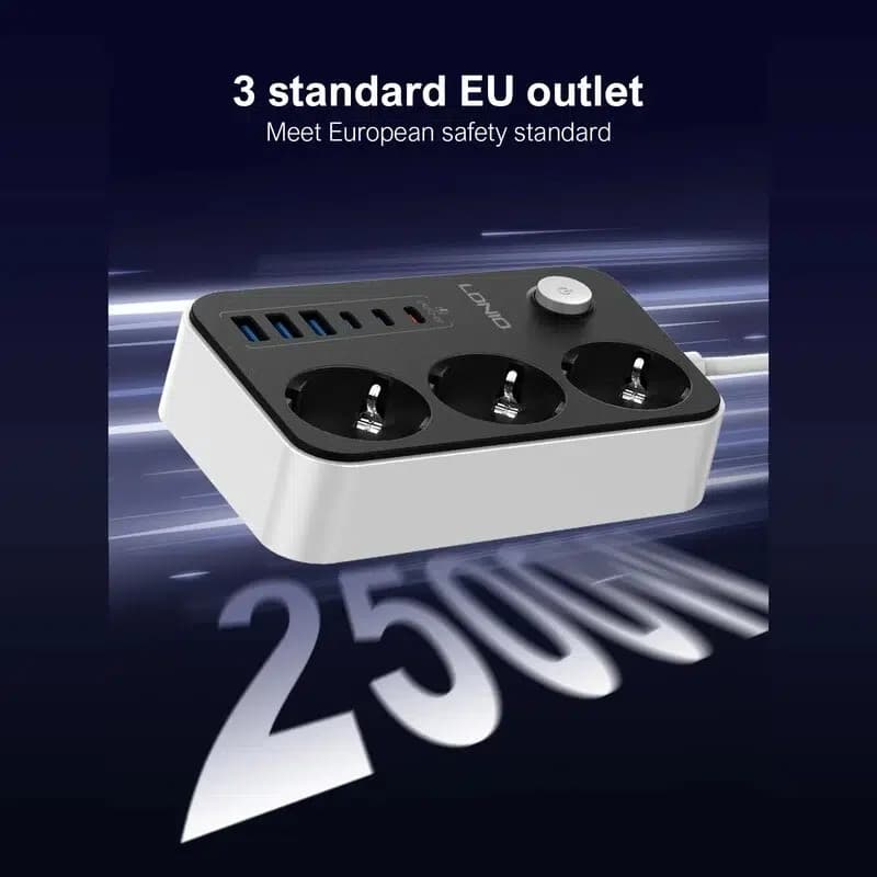 چند راهی 3 خانه ارت دار الدینیو با کابل 2 متری + شارژر USB و Type-C — تصویر ۸