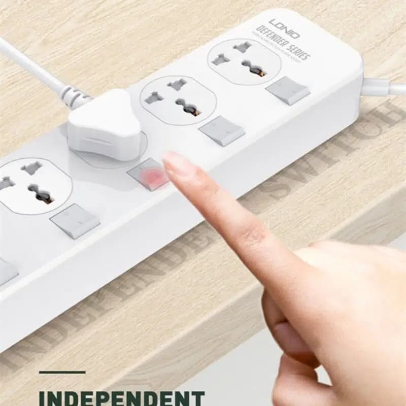 چند راهی 4 خانه ارت دار الدینیو با کابل 2 متری + شارژر USB و Type-C — تصویر ۳