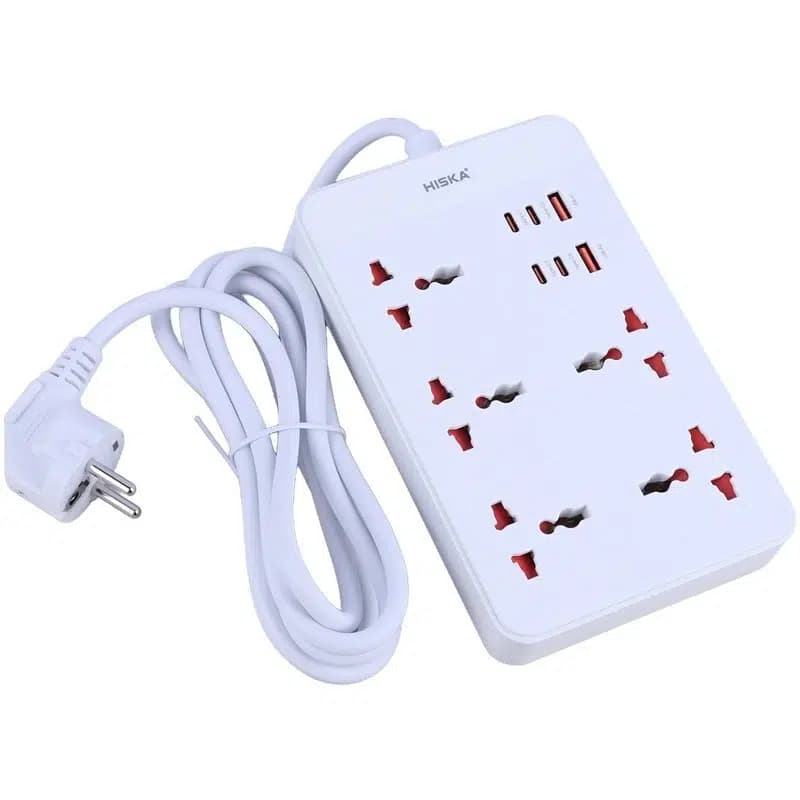 چند راهی 5 خانه هیسکا CH-5521 با کابل 2 متری + شارژر USB و Type-C — تصویر ۶