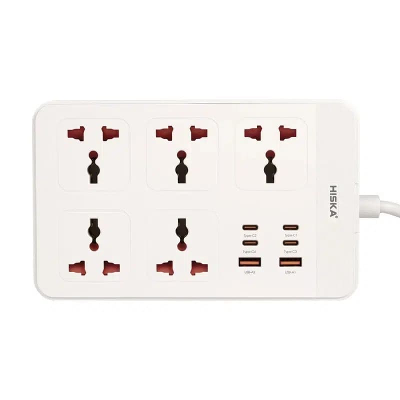 چند راهی 5 خانه هیسکا CH-5521 با کابل 2 متری + شارژر USB و Type-C — تصویر ۸