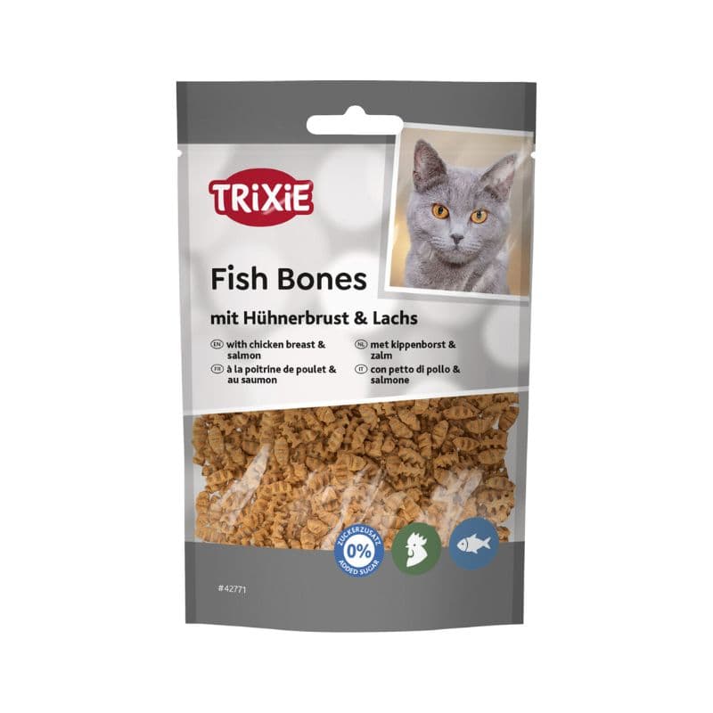 تشویقی گربه تریکسی مدل Fish Bones با طعم مرغ و سالمون وزن 50 گرم