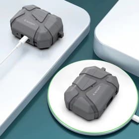 کاور ایرپاد اسپیگن مدل SPIGEN Leather Armor Airpod 4 Silicon طوسی
