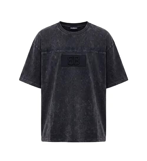 تیشرت یقه گرد مردانه باکسی طرح دار مچینست زغالی Balenciaga مدل 50945 — تصویر ۳